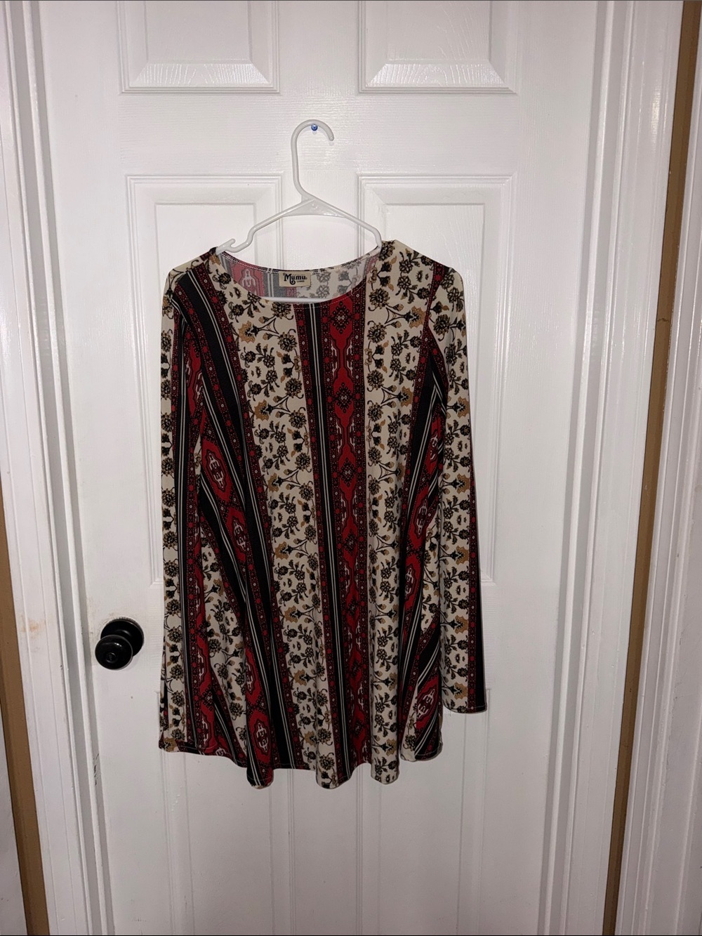 Show Me Your MuMu Red, Black & Cream Boho Stripe Long-Sleeve Dress